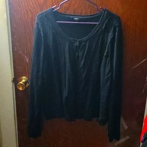 Torrid, black cardigan with front lace detail, size 4